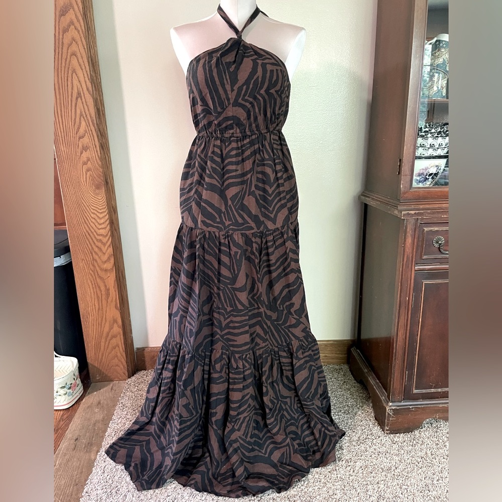 NWT Nicole Miller zebra print linen maxi dress